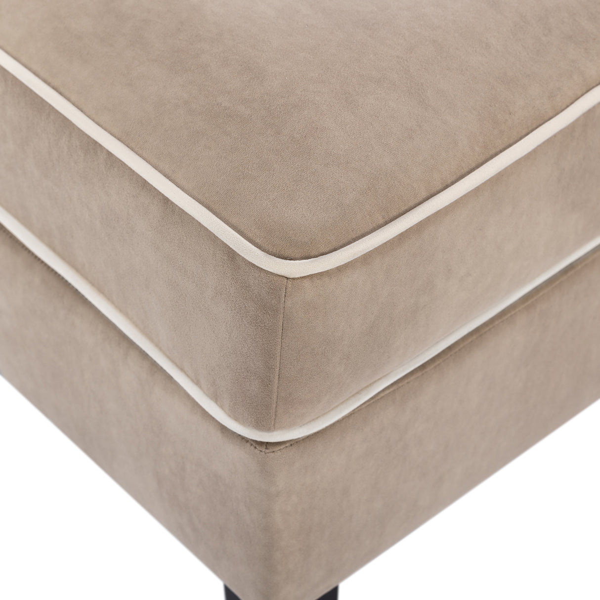 Velvet Upholstered Accent Chair with Cream Piping, Tan and Cream - V.I.P Digital Presence