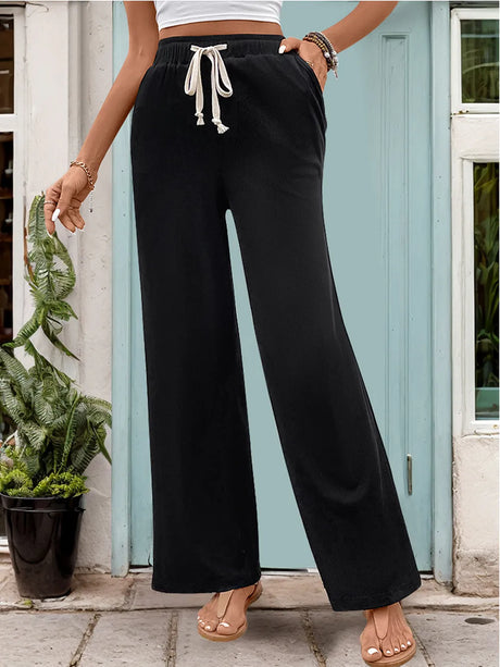 Drawstring High Waist Straight Pants - V.I.P Digital Presence