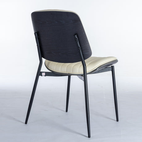 2-piece retro linen chair set with curved wooden backrest, cushioned seat, adjustable metal legs, (Beige PU) - V.I.P Digital Presence