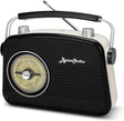 Black AM FM Radio - Small Portable Radios Vintage/Retro with Headphone Jack, Large Analog Rotary Tuning Dial - V.I.P Digital Presence