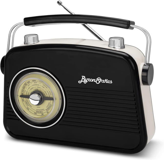 Black AM FM Radio - Small Portable Radios Vintage/Retro with Headphone Jack, Large Analog Rotary Tuning Dial - V.I.P Digital Presence