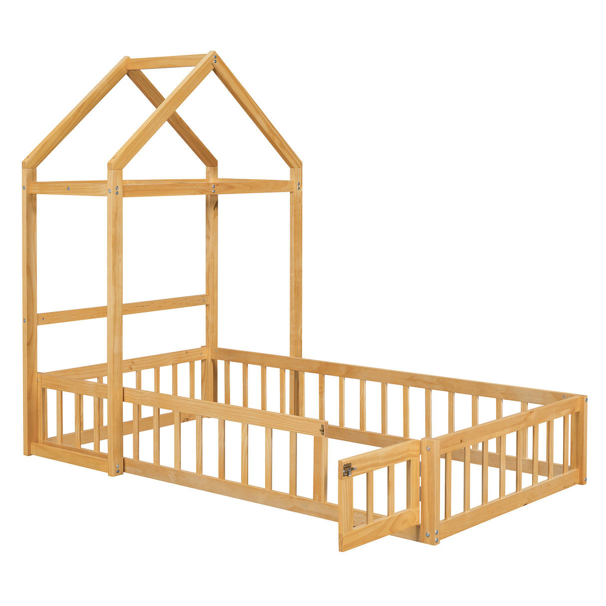 Wooden Twin Size Children's Bed with Detachable Headboard and Integrated Clothes Drying Rack, Natural - V.I.P Digital Presence