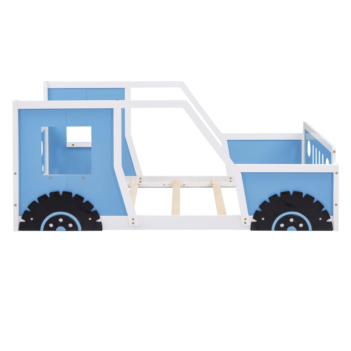 Twin Size Classic Car-Shaped Platform Bed with Wheels Blue - V.I.P Digital Presence