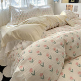 Skin friendly French romantic lace washed cotton printed bed bedding skirt four piece set of bed sheets bedsheet - V.I.P Digital Presence