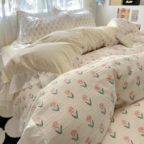 Skin friendly French romantic lace washed cotton printed bed bedding skirt four piece set of bed sheets bedsheet - V.I.P Digital Presence