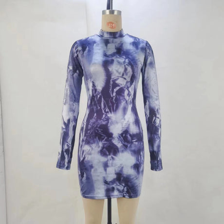 High Neck Long Sleeve Printed Dress - V.I.P Digital Presence