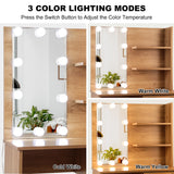Vanity Desk Set Stool & Dressing Table with LED Lighting Mirror Drawer and Wood Cosmetic Table Chest of Drawers Nature Color - V.I.P Digital Presence