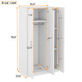3 Door Wardrobe with Mirror, Armoire with Hanging Rod and 3 Fixed Shelves,White - V.I.P Digital Presence