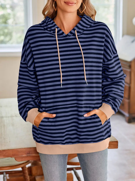 Loose casual striped hooded sweatshirt - V.I.P Digital Presence
