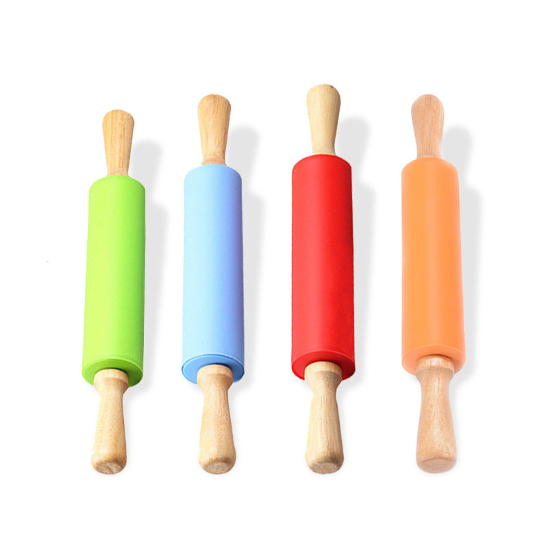 Wooden Handle Silicone Rolling Pin Rolling Pin Roller Flour Pin Small Medium And Large Household Baking Tools And Kitchenware - V.I.P Digital Presence