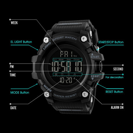 SKMEI 1384 Countdown Stopwatch Sport Watch Mens Watches Top Brand Luxury Men Wrist Watch Waterproof LED Electronic Digital Male Watch - V.I.P Digital Presence