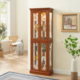 Lighting Curio Diapali cabinet with adjustable shelves, mirror back panel, tempered glass door (without light bulb), walnut wood - V.I.P Digital Presence