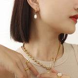 Retro earrings freshwater pearl ring earrings titanium steel 18K plated with real gold jewelry - V.I.P Digital Presence