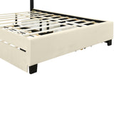 Queen Size Upholstered Platform Bed with 2 Drawers and 1 Trundle, Classic Metal Strip Headboard Design, Beige - V.I.P Digital Presence