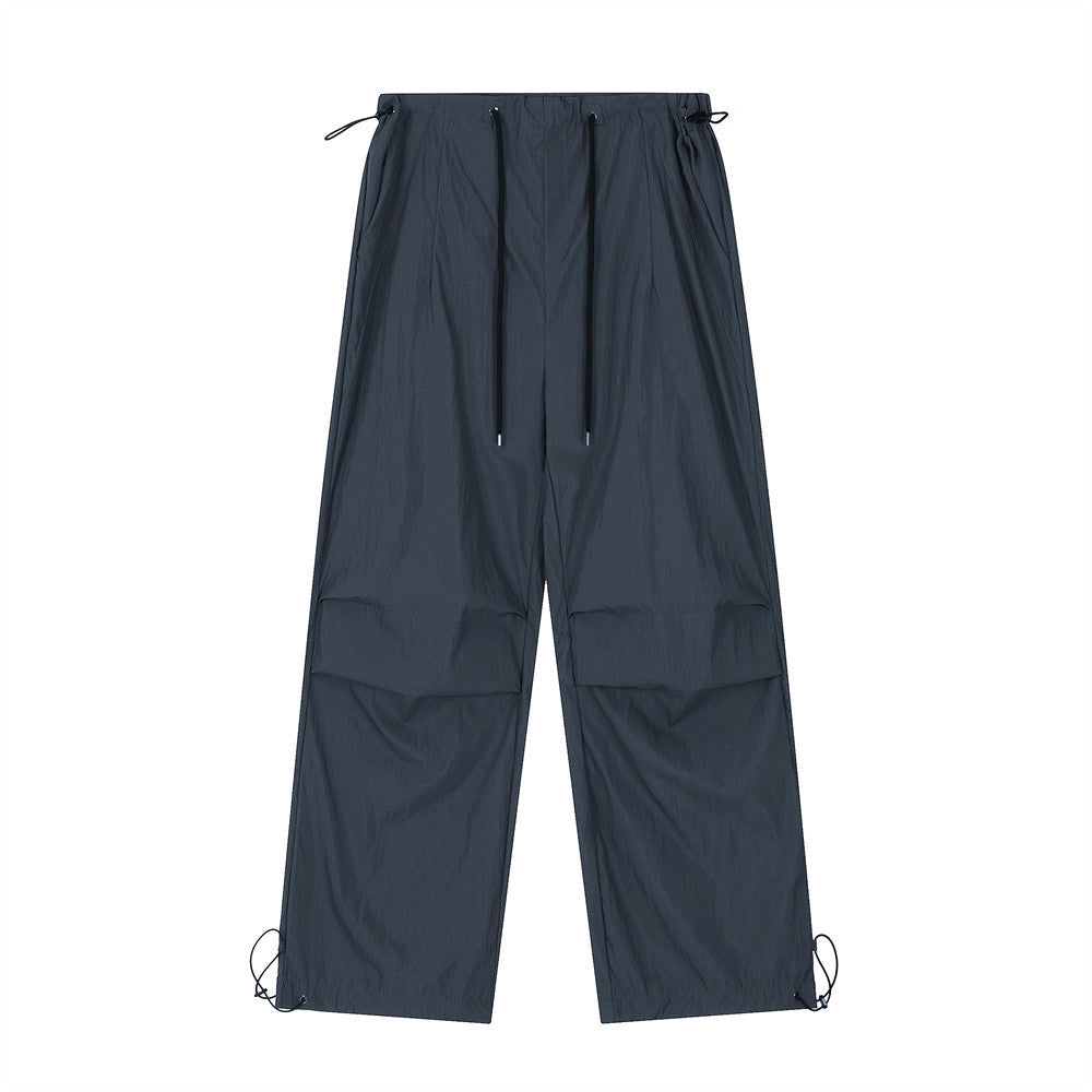 Wrinkled Casual Straight Cargo Pants Men's American Loose Solid Color Thin Sports Drawstring Cuffed Long Trousers - V.I.P Digital Presence