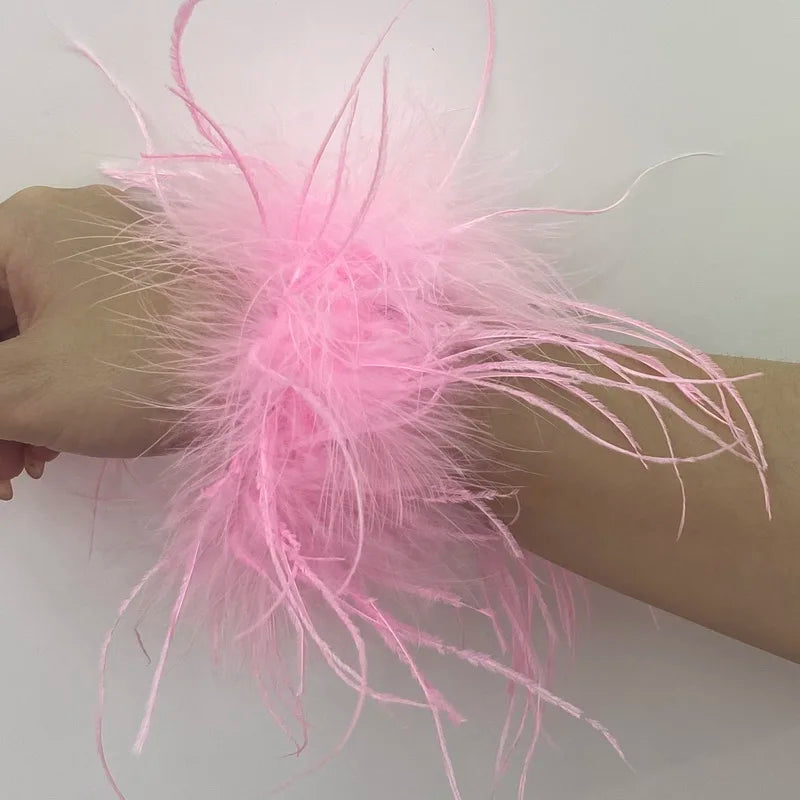 Real Ostrich feather cuff plumes bracelet for women white Cuffs pens Shirt with feathers girls fur cuffs ornament boa plume - V.I.P Digital Presence