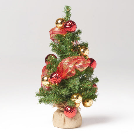 2'RED/GOLD DECORATION BURLAP TREE WITH 50 WARM WHITE LED LIGHTS-BATTERY OPERATED - V.I.P Digital Presence
