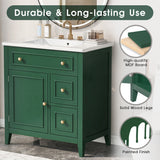30" Bathroom Vanity with Sink Top, Bathroom Vanity Cabinet with Door and Two Drawers, Solid Wood Frame, One Package, Green - V.I.P Digital Presence