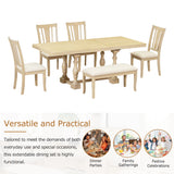 Traditional 6-Piece 78inch Trestle Extendable Dining Table Set with One 18inch Removable Leaf Padded Dining Chairs Bench,Natural - V.I.P Digital Presence