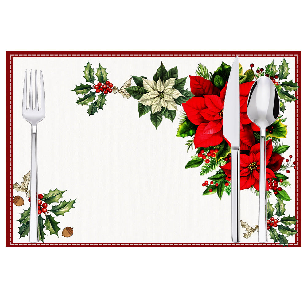 Christmas Red Flower Meal Mat Flower Pinecone Printed Table Mat Holiday Table Insulation Mat - V.I.P Digital Presence