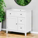 30" Bathroom Vanity with Sink Top, Bathroom Vanity Cabinet with Door and Two Drawers, Solid Wood Frame, One Package, White - V.I.P Digital Presence
