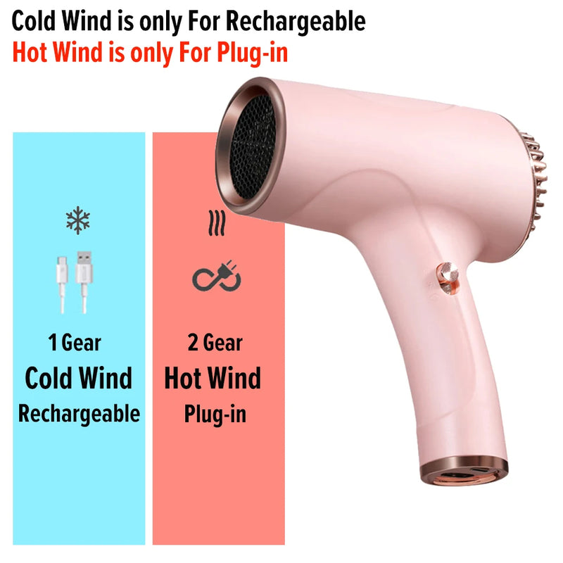 2600mAh Cordless Anion Blow Dryer Portable Hair Dryer 40/500W USB Rechargeable Powerful 2 Gears for Household Travel Salon - V.I.P Digital Presence