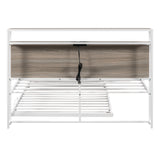 Full Size Metal Platform Bed Frame with Trundle, USB Ports and Slat Support No Box Spring Needed White - V.I.P Digital Presence