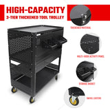 3-Tier Adjustable Rolling Tool Cart | Garage & Workshop Organizer w/ Steel Pegboard - V.I.P Digital Presence