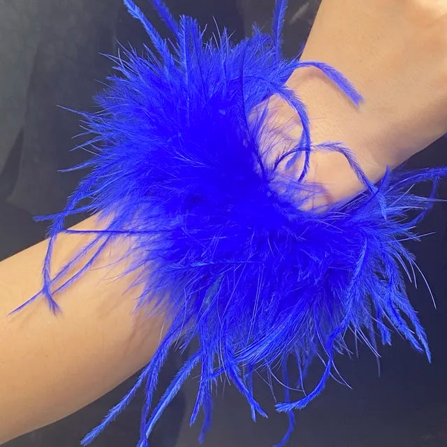 Real Ostrich feather cuff plumes bracelet for women white Cuffs pens Shirt with feathers girls fur cuffs ornament boa plume - V.I.P Digital Presence