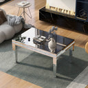 The ON-TRANS stylish modern glass mirrored coffee table features a crystal design and adjustable height legs in silver - V.I.P Digital Presence