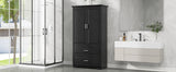 Tall Bathroom Storage Cabinet, Cabinet with Two Doors and Drawers, Adjustable Shelf, MDF Board, Black - V.I.P Digital Presence