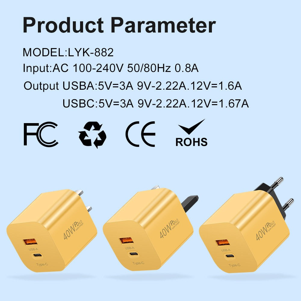 Fast charging mobile phone PD40W charging head type-c PD port European, American and British standard speed adapter charger - V.I.P Digital Presence