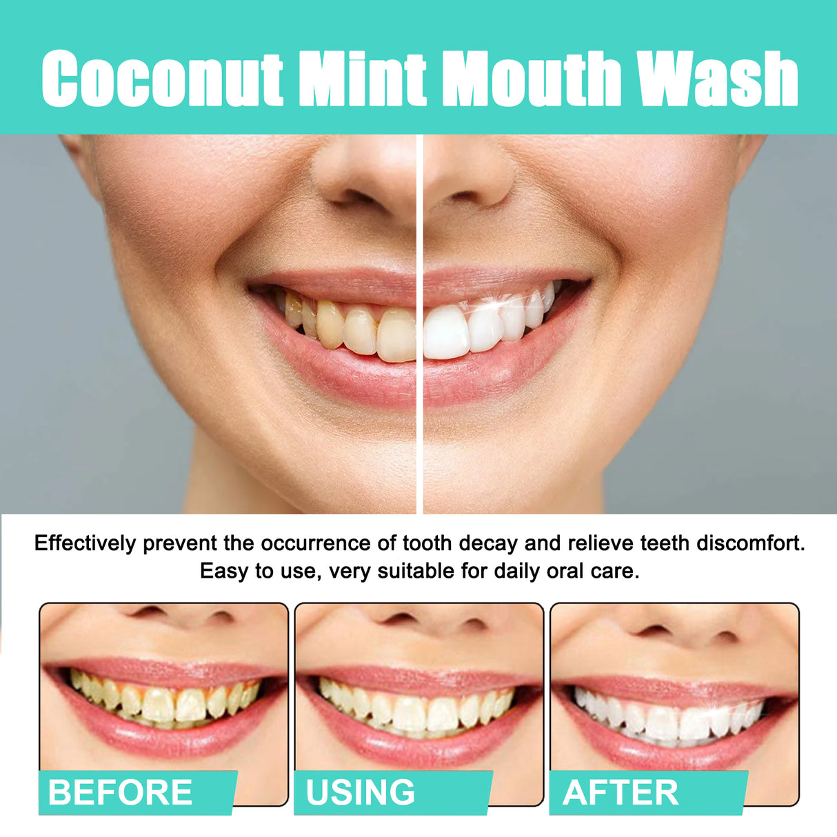 Coconut Mint Mouth Wash, Whitening Teeth Yellow Teeth Stains Tongue Coating Clean Fresh Breath Oral Care - V.I.P Digital Presence