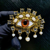 New Exaggerated Devil's Eye Brooch Baroque Pearl Tassel for Men Women Unisex Pin Jewelry European And American Vintage - V.I.P Digital Presence