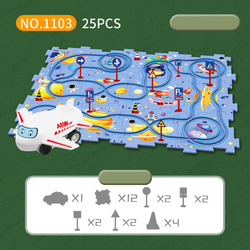 DIY assembly of children's puzzle track car with various scenarios city map construction electric puzzle track car