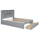 Queen Size Platform Bed with Storage Headboard and 2 Drawers, Gray - V.I.P Digital Presence