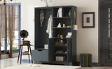Multi-functional Hall Tree with Storage Shelves Drawers and Cabinet, Elegant Hallway Shoe Cabinet with Bench Antique Blue - V.I.P Digital Presence