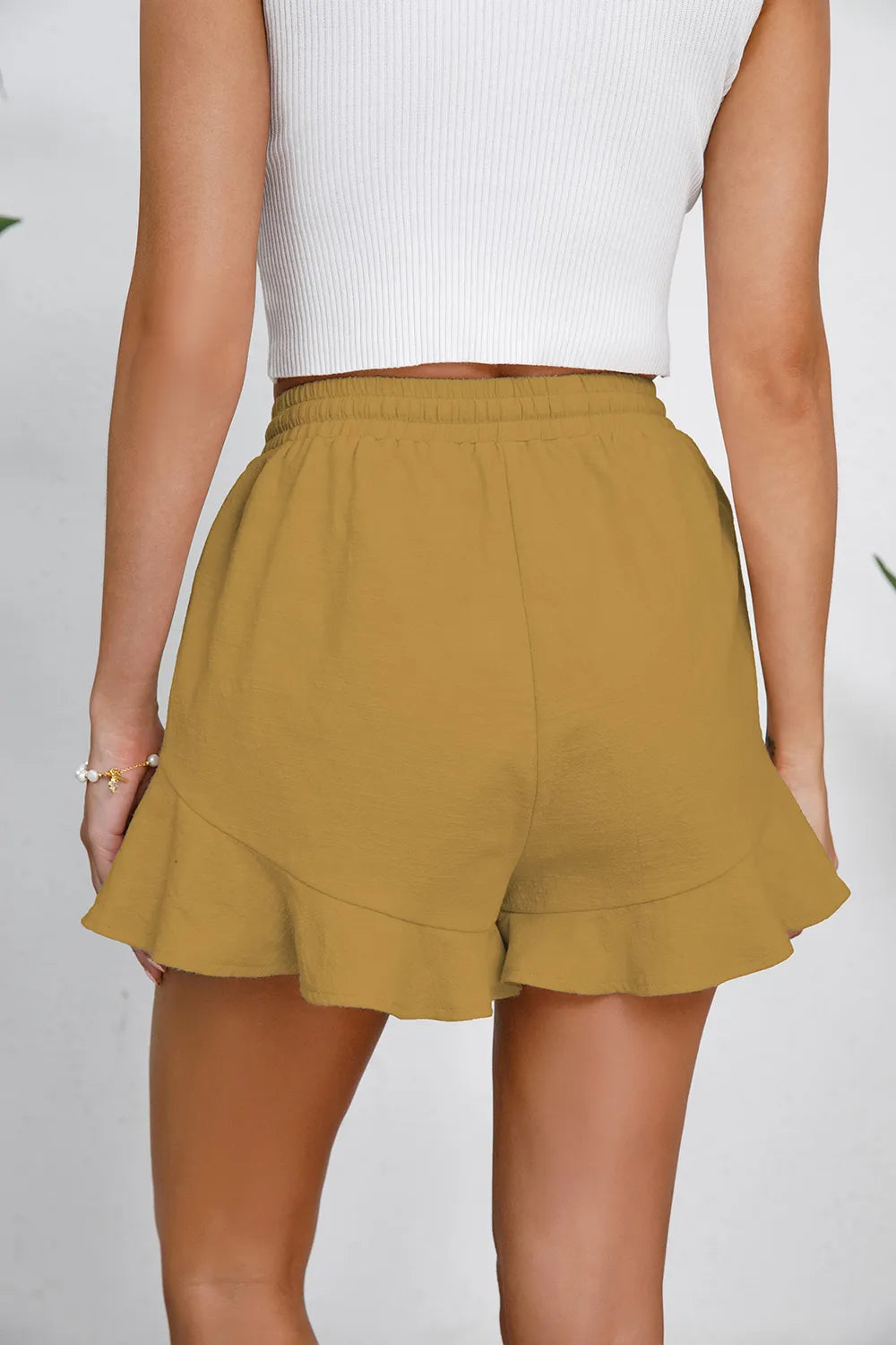 Women's cotton and linen shorts with ruffled edges and drawstring casual pants for women - V.I.P Digital Presence