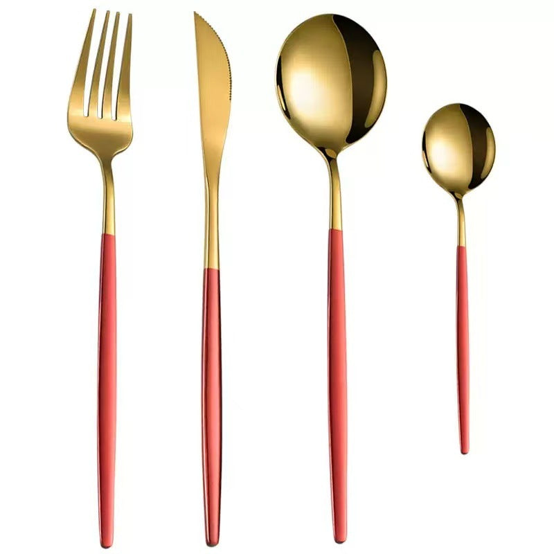 Stainless Steel Cutlery Set with Portuguese Gold Spray Painted Steak Knife, Fork, Spoon, and Tea Spoon 4-Piece Gift Pack - V.I.P Digital Presence