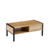 40.16" Rattan Coffee table, sliding door for storage, metal legs, Modern table for living room , natural - V.I.P Digital Presence
