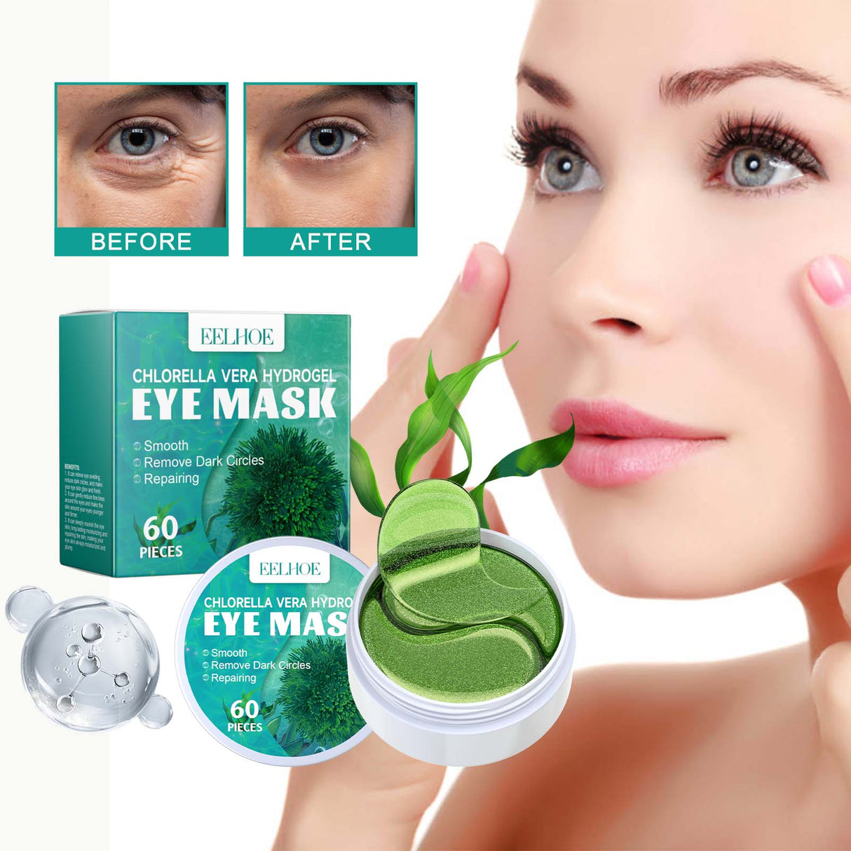 Chlorella Vera Hydrogel Eye Mask, Moisturizing Desalination Eye Grain Compact Fine Grain Soft Skin Hydrating Eye Mask - V.I.P Digital Presence