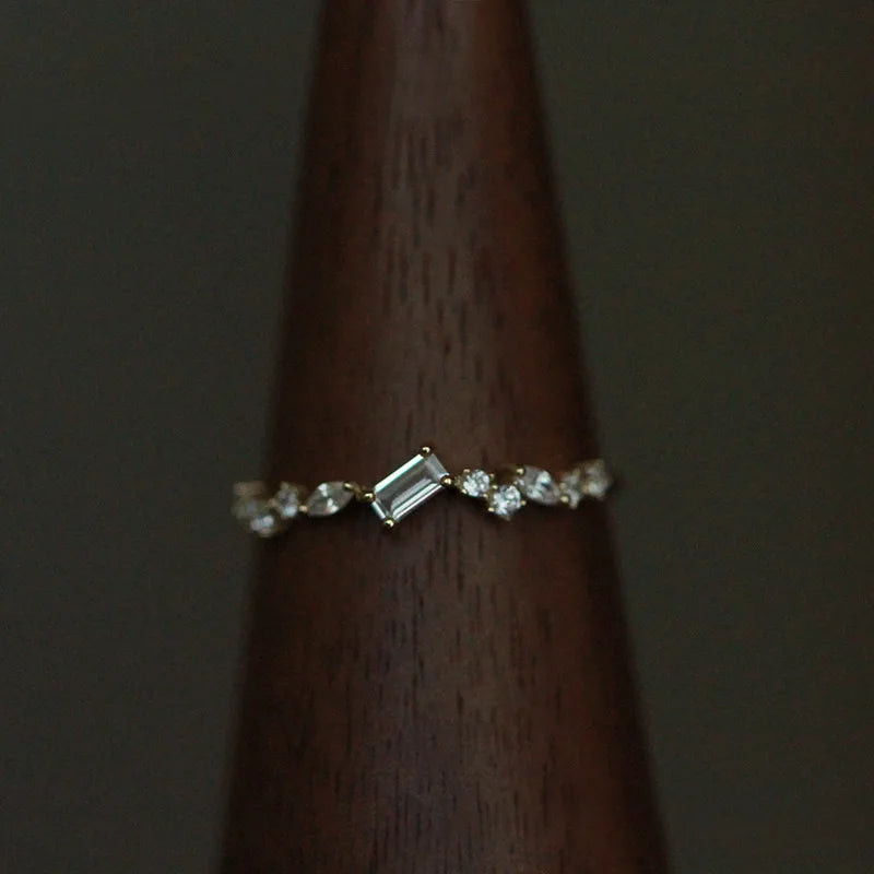 925 Sterling Silver Geometric Rectangle Clear Zircon Rings for Women Minimalist Exquisite Temperament Finger Ring - V.I.P Digital Presence
