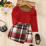 Red Long Sleeved Mid Autumn Children's Autumn Dress Tartan Suit - V.I.P Digital Presence