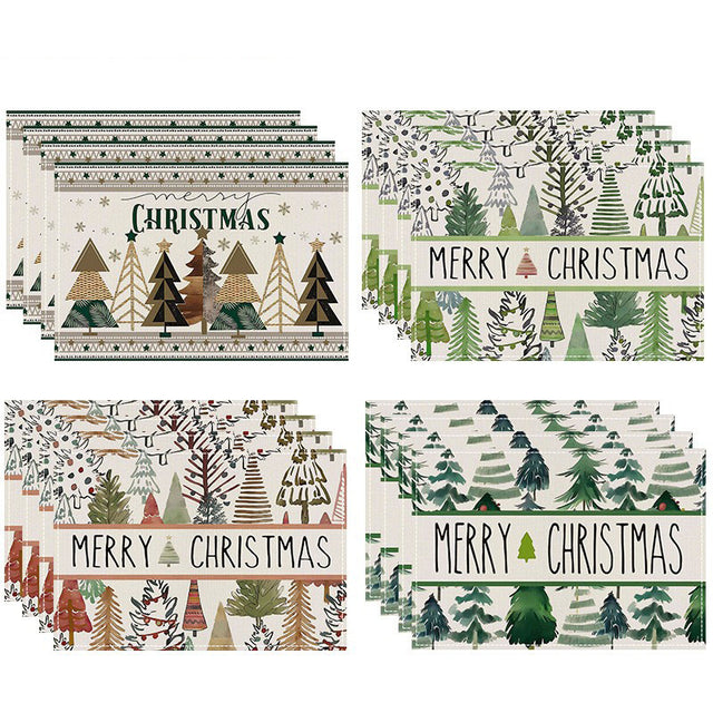 Christmas linen placemat Christmas tree print kitchen and restaurant decoration table mat - V.I.P Digital Presence