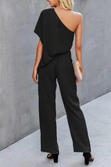 Single Shoulder Short Sleeve Jumpsuit - V.I.P Digital Presence