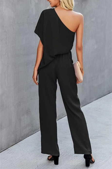 Single Shoulder Short Sleeve Jumpsuit - V.I.P Digital Presence