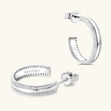 925 Sterling Silver Inlaid Moissanite C-Hoop Earrings - V.I.P Digital Presence