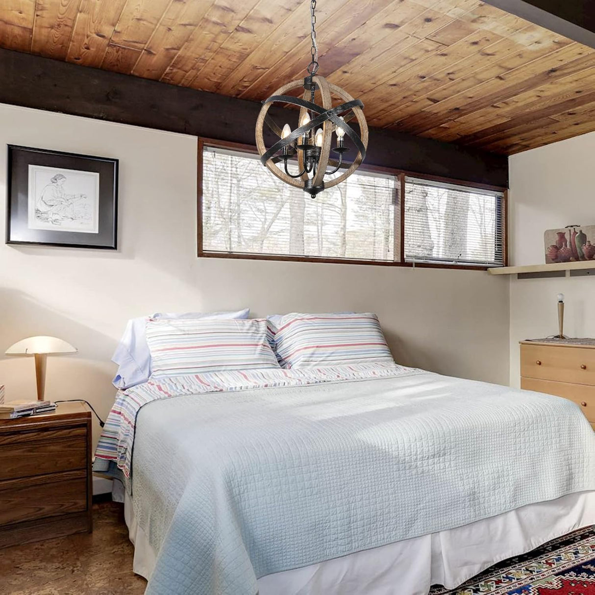 Farmhouse Chandelier Light Fixtures 4-Light Dining Room Light Fixtures Height Adjustable Rustic Wood Light - V.I.P Digital Presence
