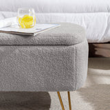 Grey Storage Ottoman Bench for End of Bed Gold Legs Modern Grey Faux Fur Entryway Bench - V.I.P Digital Presence