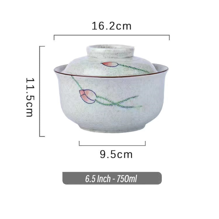 6.5 inch instant noodles bowl with cover bento box student underglaze color ceramic suit Lamian Noodles bowl canteen tableware - V.I.P Digital Presence